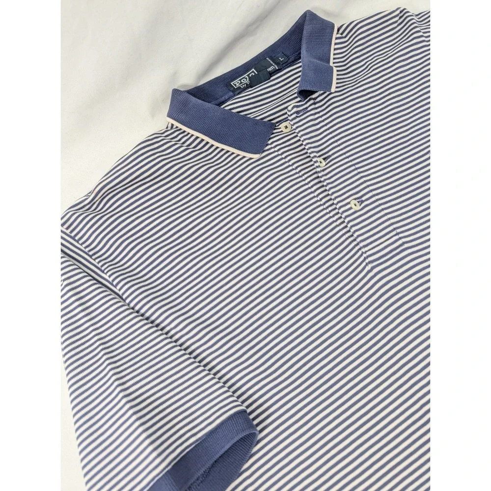 Polo Ralph Lauren Polo Shirt Mens Large Blue Stripe Golf Crest Embroidered Logo